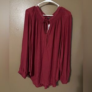 Torrid Burgundy Blouse with Tie Neck